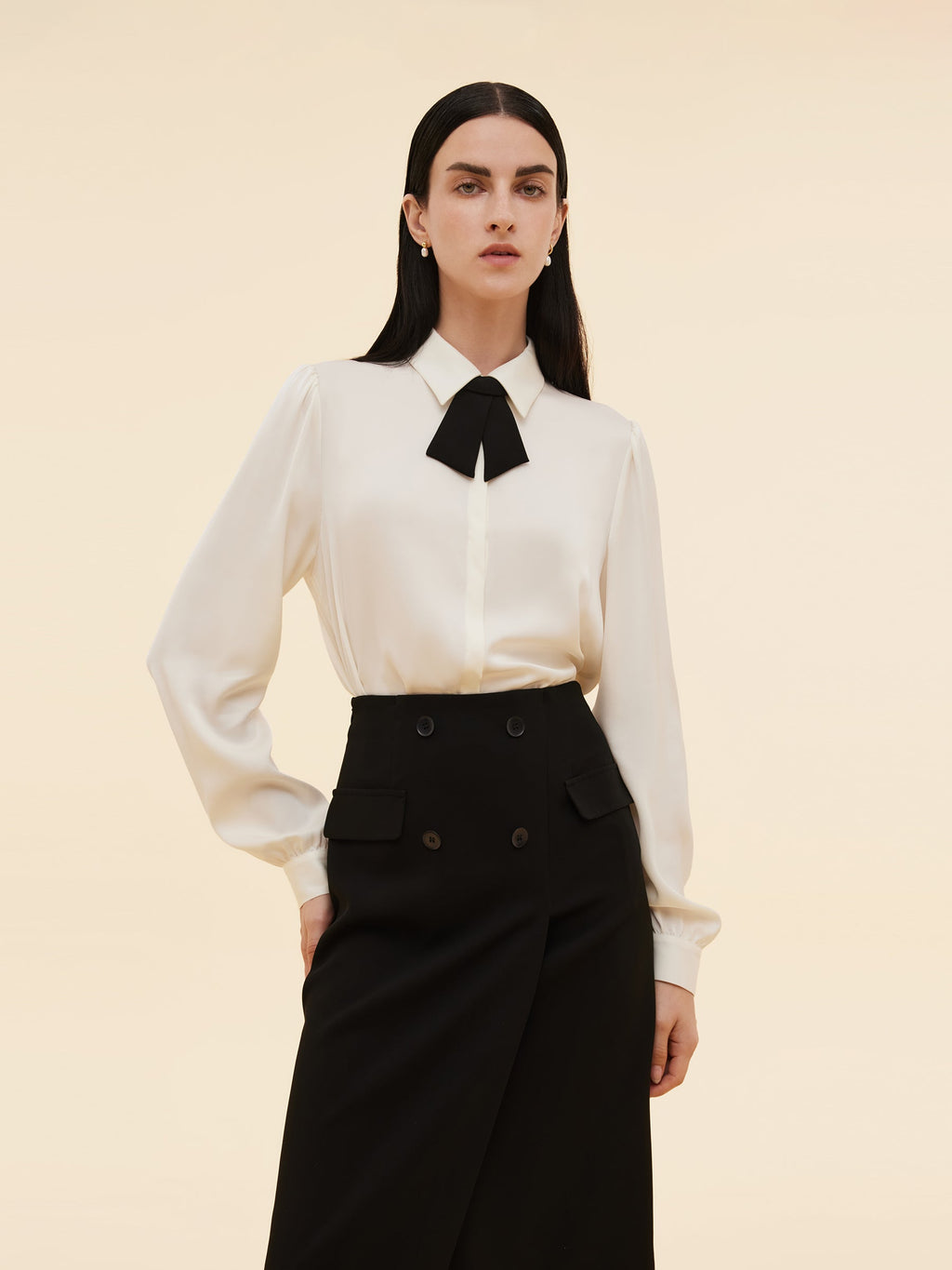 22MM Mulberry Silk Women Shirt With Detachable Bow