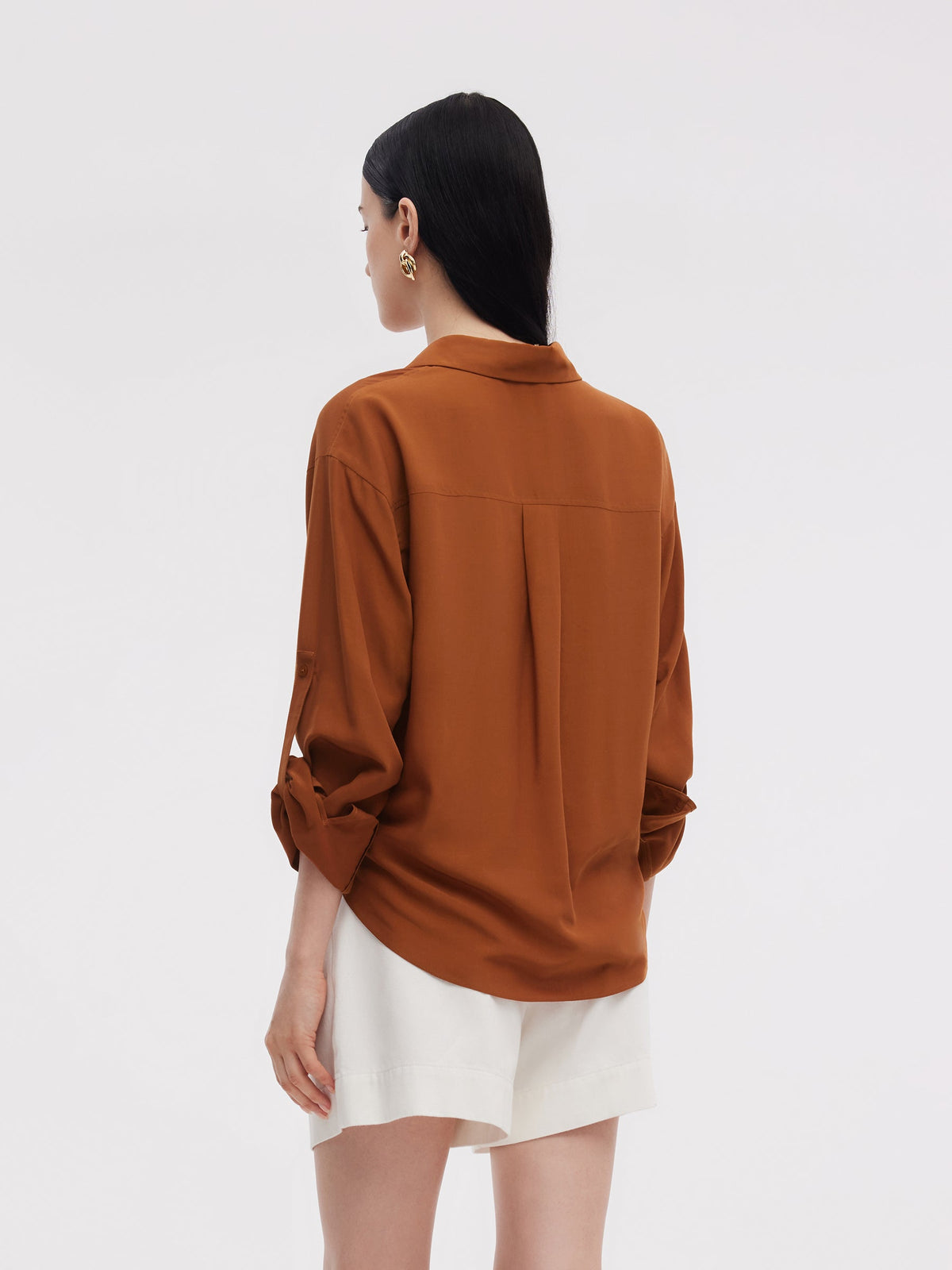 Tencel Acetate Blend Women Adjustable Sleeves Shirt