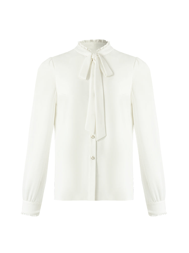 Bow Tie Ruffle Collar Women Shirt