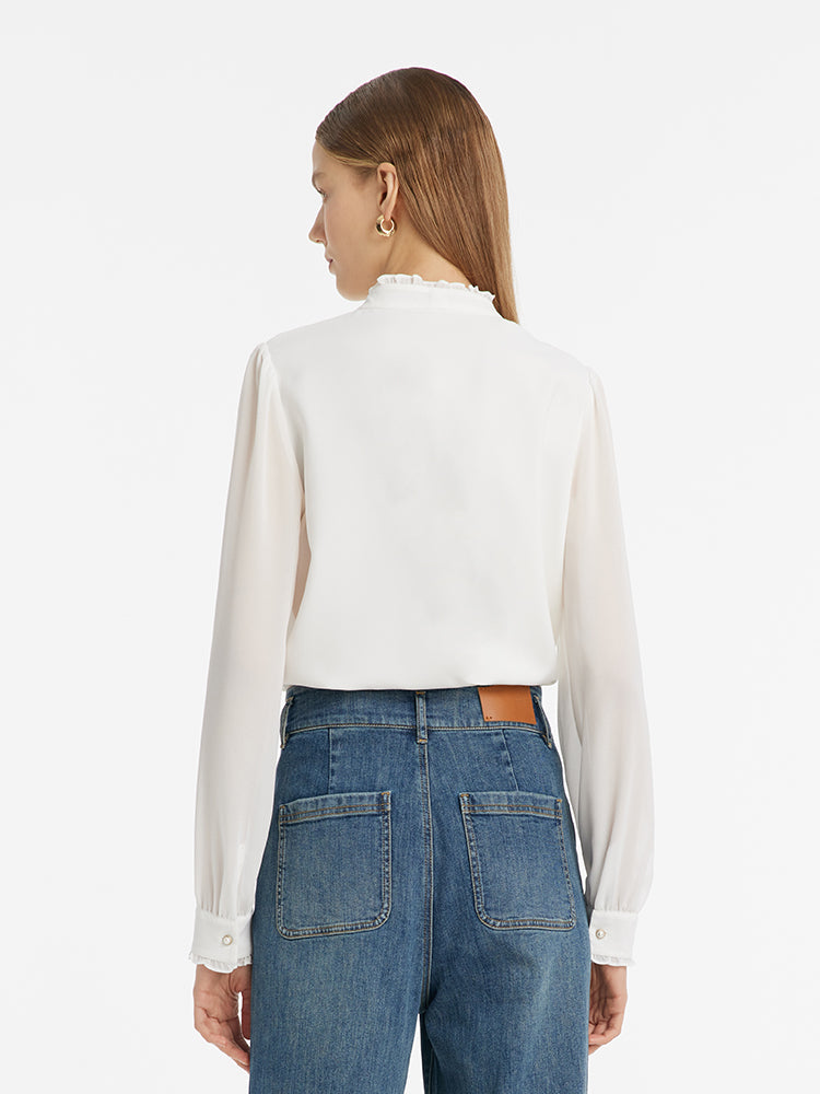 Bow Tie Ruffle Collar Women Shirt