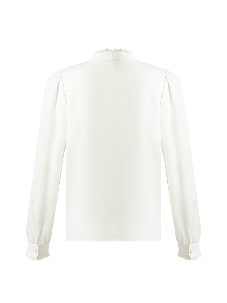 Bow Tie Ruffle Collar Women Shirt