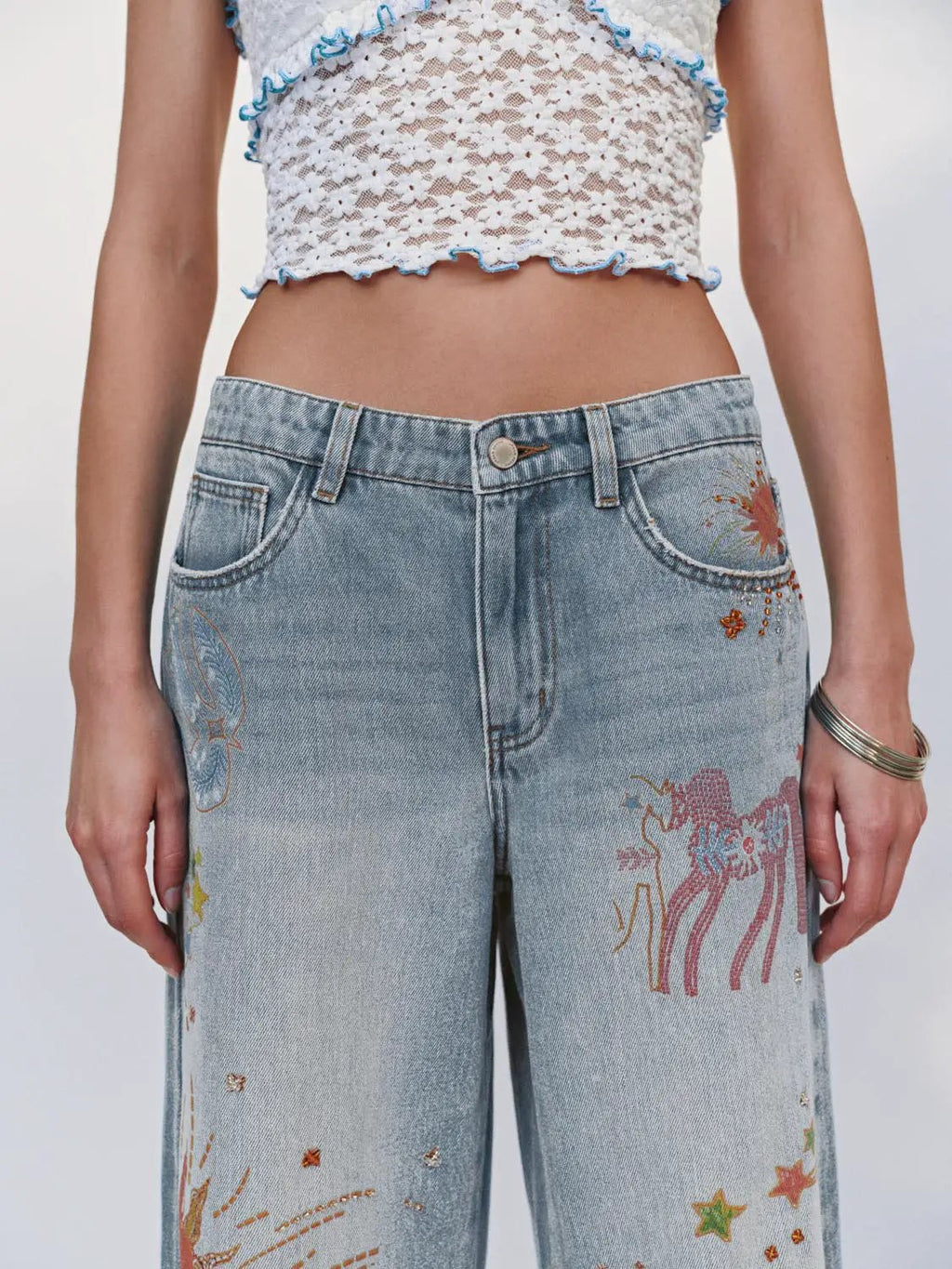 Printed Ripped Denim Jeans