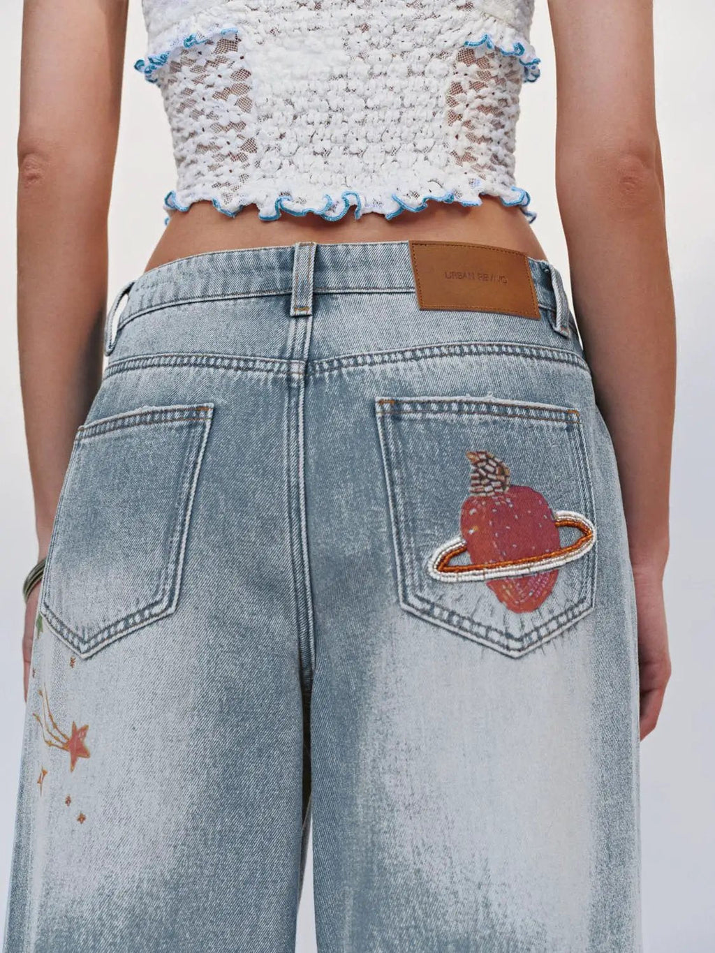 Printed Ripped Denim Jeans