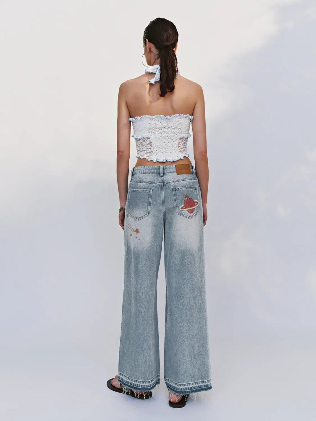 Printed Ripped Denim Jeans