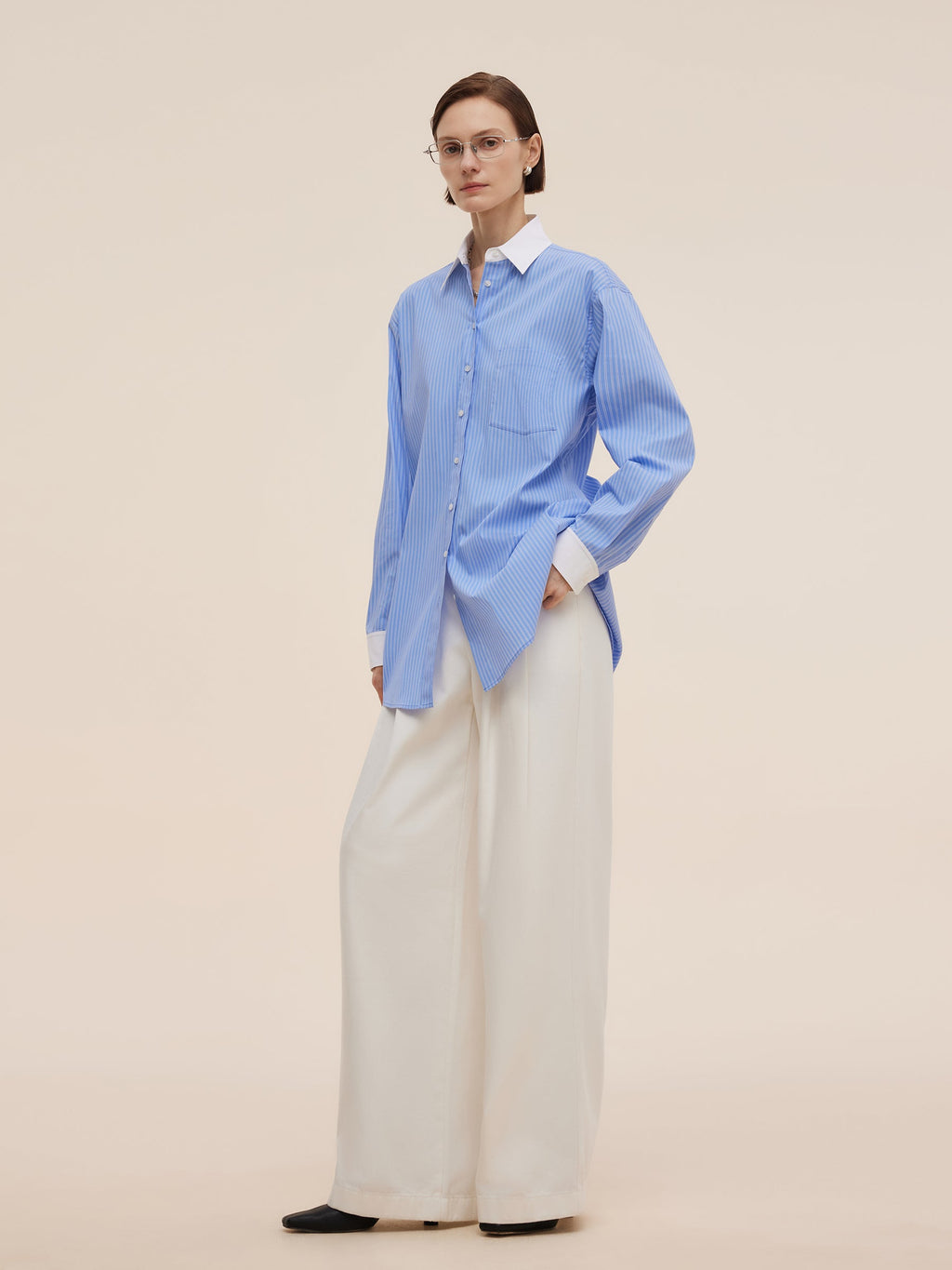 Color Block Stripe Women Oversized Shirt