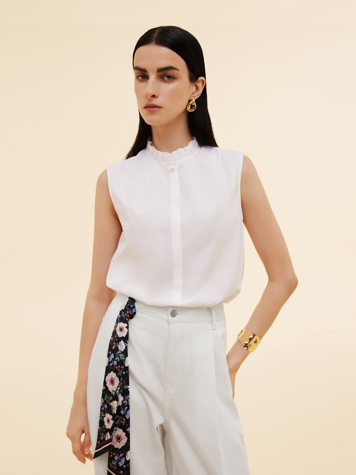 Ruffle Collar Women Sleeveless Shirt