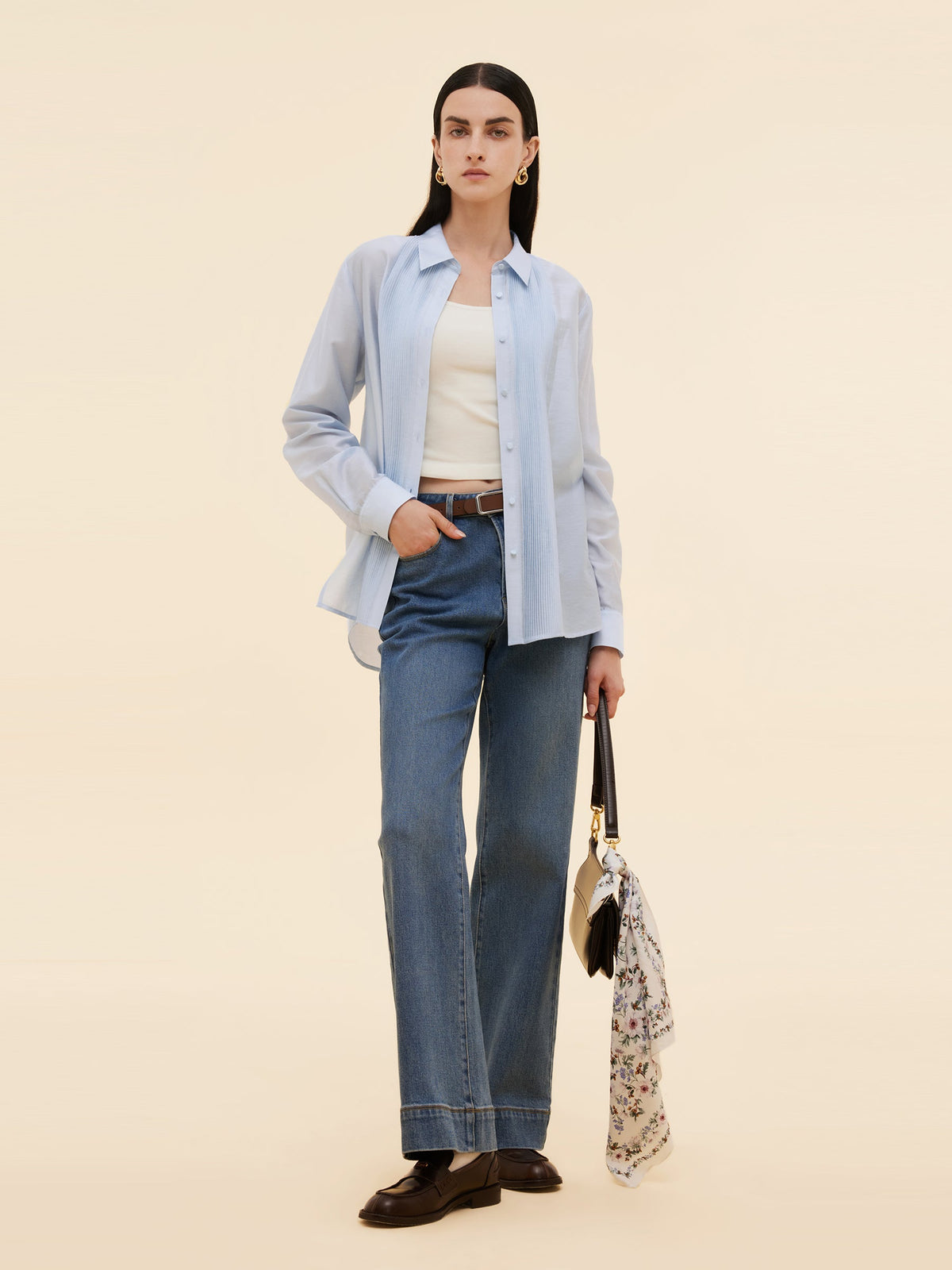 Tencel Blend Pleat Front Women Shirt