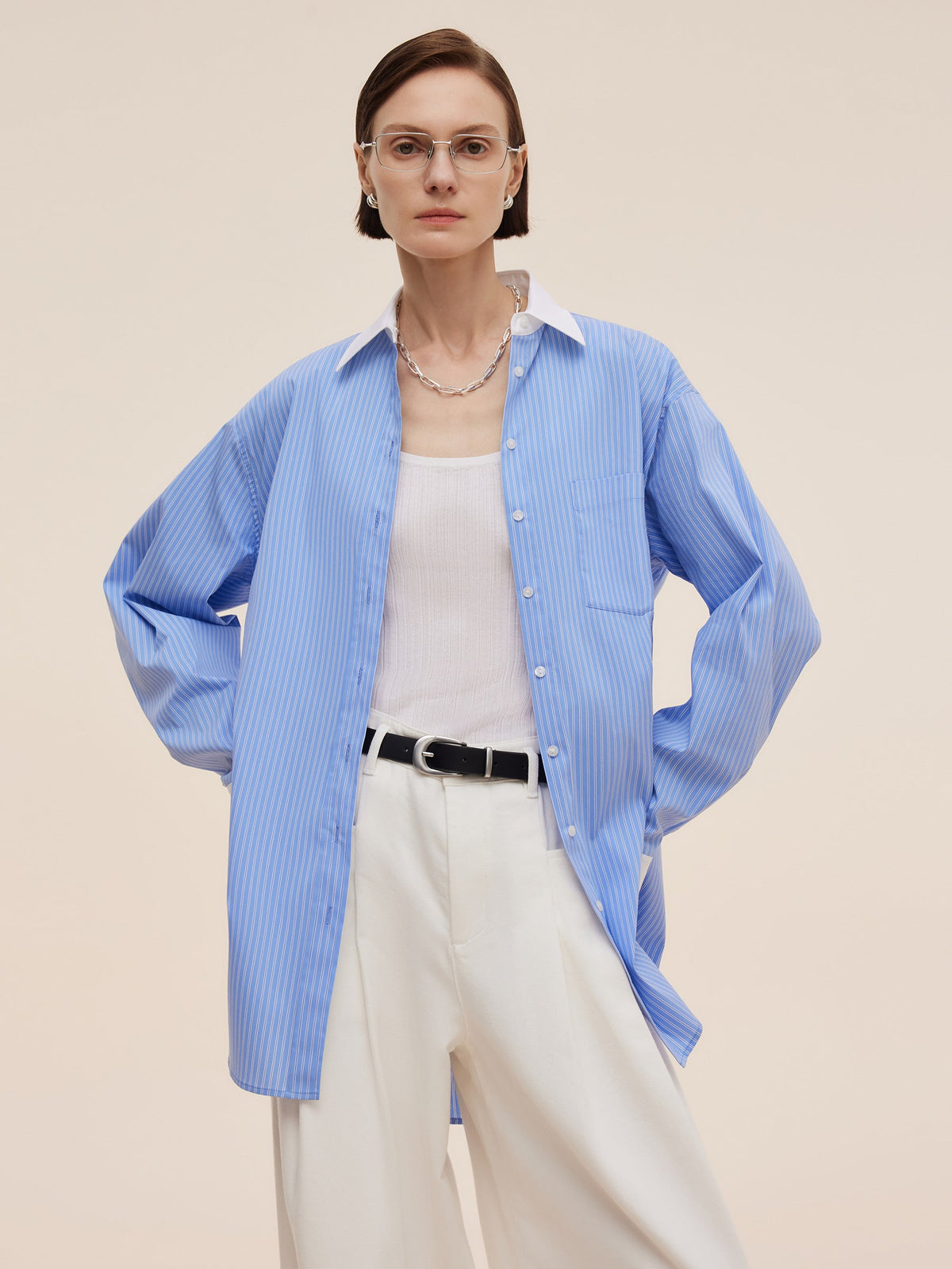 Color Block Stripe Women Oversized Shirt